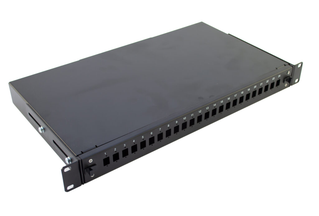 Empty 1U patch panel with E2000 front panel